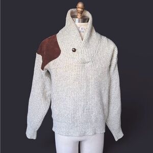 Lord Jeff Mountain Marls 90% wool shawl collar sweater with suede patch men’s L